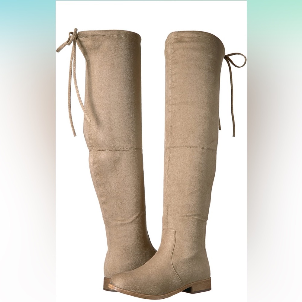 JOURNEE COLLECTION Womens Beige Tie Top Closure Round Toe Block Heel Boots 7.5